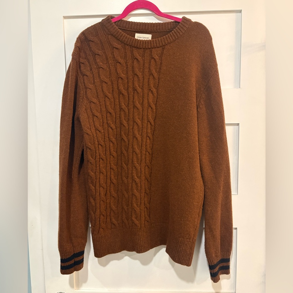 Wool Oliver Spencer Cable Knit Crewneck Sweater in Rust sz XL